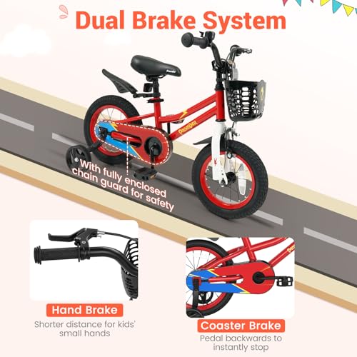 Image of BABY JOY Kids Bike, 12 14 16 18 Inch Boys Girls Bike for 3-8 Years w /Training Wheels, 20 Inch Children Bicycle for 8+ Teens w /Kickstand, Handbrake, Coaster Brake & Removable Basket, Sporty Bicycle