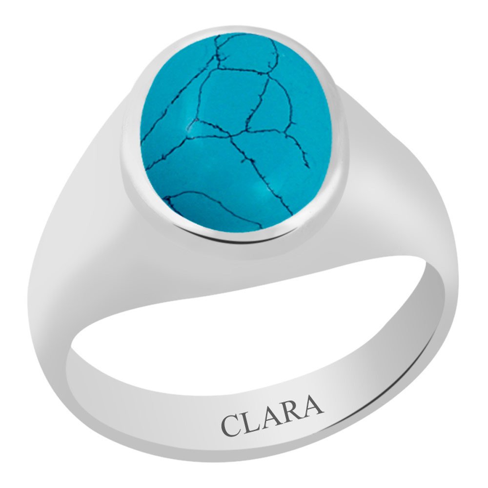 Certified Turquoise Line (Firoza) 3cts or 3.25ratti Bold Silver Ring for Men and Women-image-20