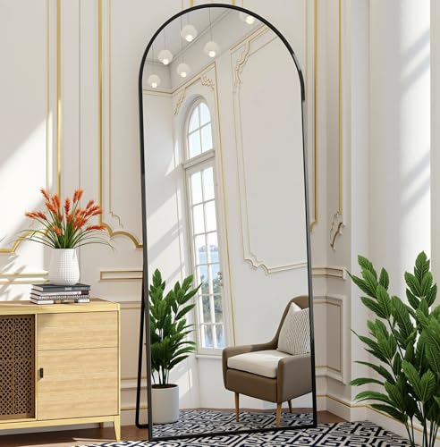 Image of Prywot Arched Full Length Mirror Free Standing, 57 inchx20 inch Floor Mirror, Black