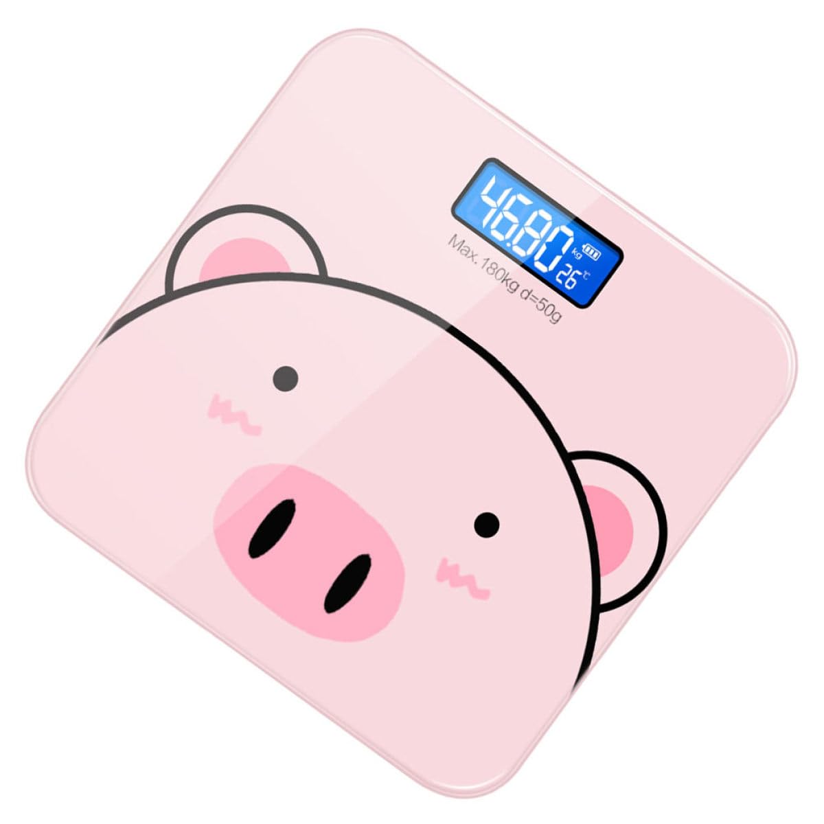 Báscula Electrónica de Peso Corporal Rosa Dibujos Animados | Cristal Templado Precisión de 2 Decimales Pantalla Lcd Nocturna Carga USB Batería