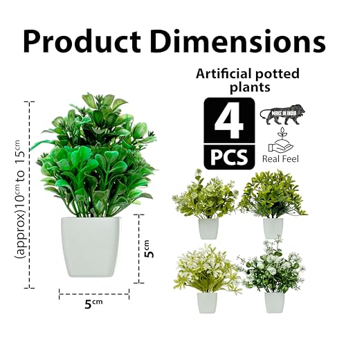 Image of JH Gallery Artificial Plants with Pot - Realistic Look, Durable Home Decor, Perfect Home Decoration Items for Living Room, Hall and Bedroom. Flower Pot for Stylish Interiors (Pack of 4)