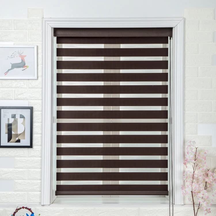 Zebra Blind/Roller Blind/Window Blinds/Blinds for Windows for Home Window Decor Office Curtain Dual Shade Roller Curtain (W195 XH140CM, Coffee)