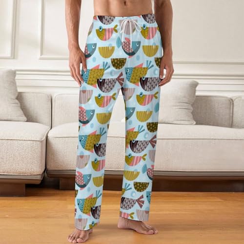 Colorful Fishes Pattern Comfy Pajama Pants Adjustable Sleepwear Beach Pants for Men2