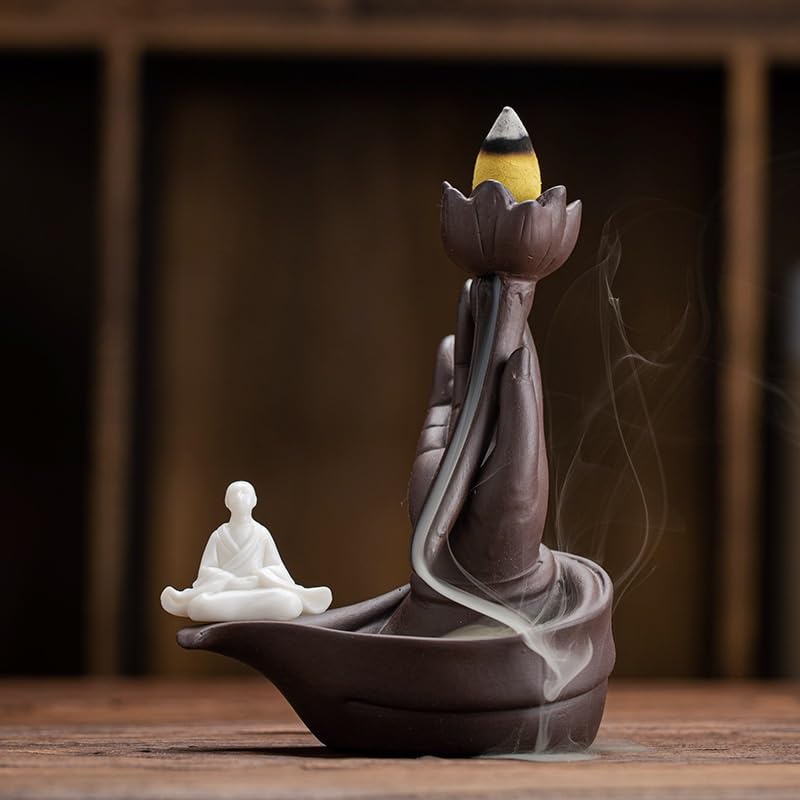 Encensoir cascade cadeau bien-être céramique style chinois en sable violet