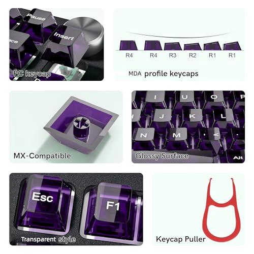 Image of dagaladoo Clear keycaps,Transparent Keyboard keycaps,Jelly Key caps Set,Shine Through keycap,MDA Profile Keyboard caps for Mx Switches Mechanical Keyboard(Dark Purple)