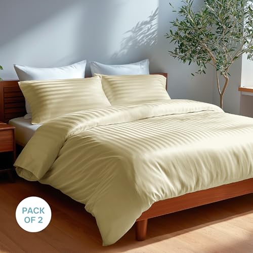 Image of Blue Dahlia 100% Cotton, Standard Size Pillow Covers (18 inch x 28 inch), Set of 2 Pillow Covers, Silky Smooth Feel, 300TC Self Striped Premium Pillow Covers,Colour: Yellow