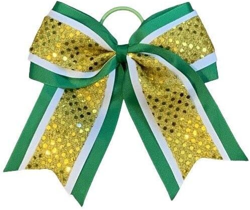 "Confetti Green Yellow" Cheer Bow Tail 3" Ribbon Hair Bows Cheerleading