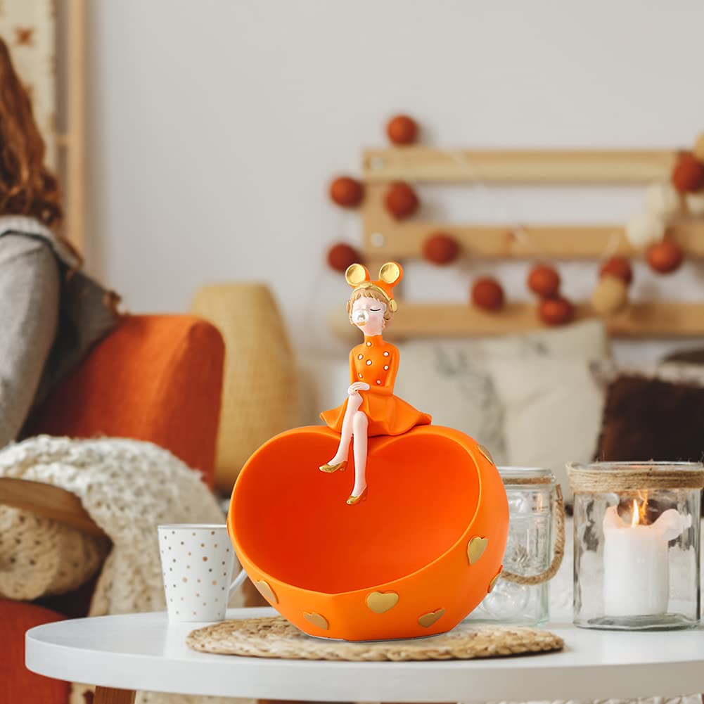 Bubble Girl Art Figurki Rzemiosło wejściowe Żywica Stół Rzeźba Artykuły gospodarstwa domowego Nordic Rzeźba do salonu w domu (pomarańczowy)