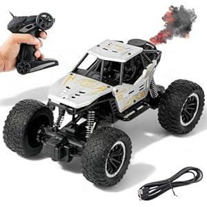 KID KRAZE Remote Control Car for Kids with Mist Smoke Effect 2 WD Monster Truck Rock Crawler Climbing RC Toy Vehicle Car – Silver