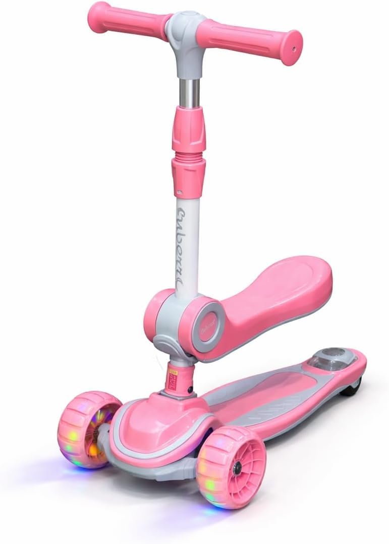 Cuberro Kids Scooter Big Wheels Foldable Kick Scooter with Flashing LED Lights for Boys Girls, 4 Levels Height Adjustable, 3 Wheel Scooter for Kids Ages 3-10 with Safe Lean to Steer Design