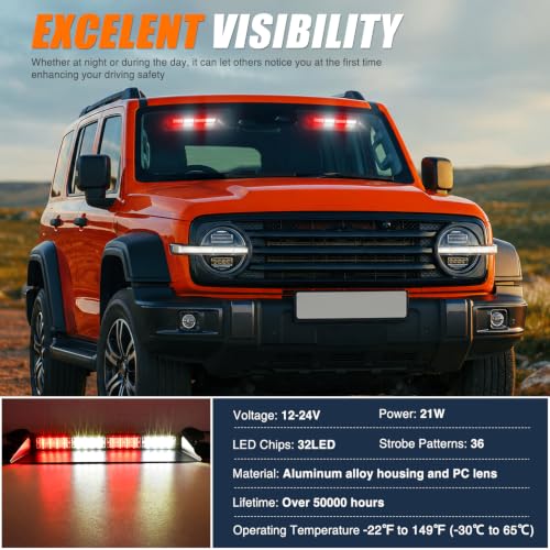 Image of Nilight 32LED Red White Dash Strobe Light w /Controller Windshield Mount | User-Friendly Panel 2-in-1 Deck Split Flashing Lights for Truck Construction Pickup Interior Front /Rear Mount 36 Modes