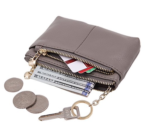 ZOOEASS Women Genuine Leather Zip Mini Coin Purse With Key Ring Triple Zipper Card Holder Wallet3