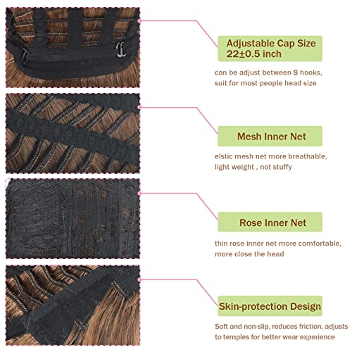 Renershow Long Mixed Brown Highlight Synthetic Wigs For Women Layered Ombre Brown Wig With Dark Roots Straight Hair Wig #TOP4