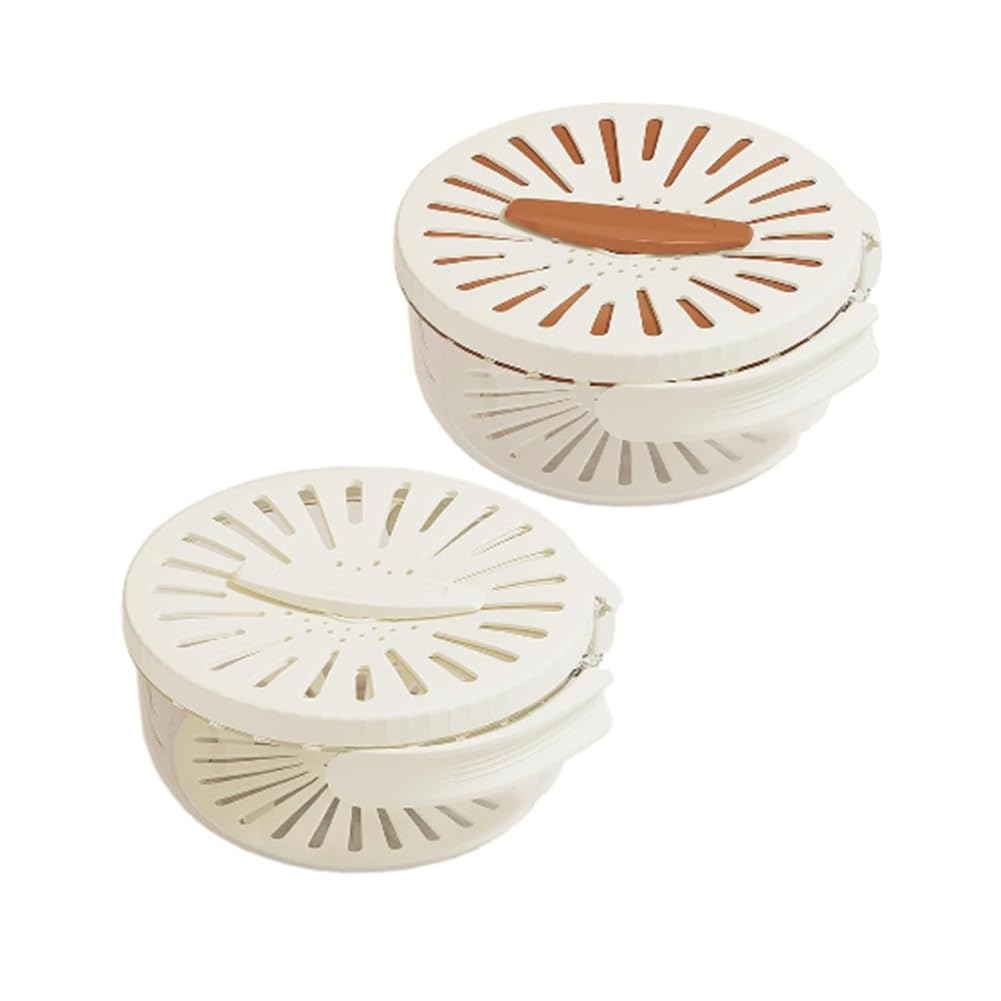Osmond 2Pcs Draining Bowl Drainage Basket Funnel Bilayer Foldable Fruit Vegetable Washing Basket with Cover and Handle Colander