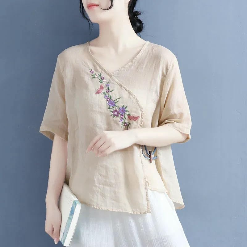 Haut d'été brodé en coton lin esprit bohème chic et poétique - 3