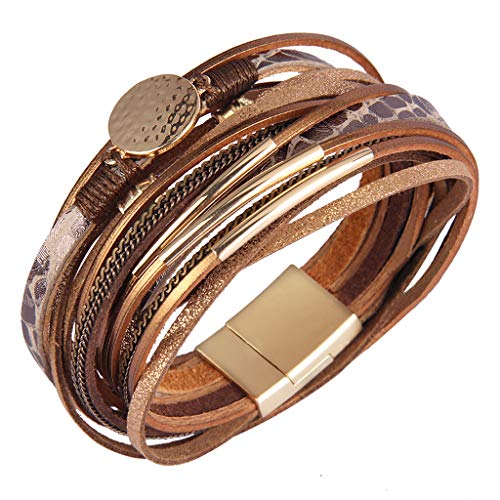 AZORA Leather Wrap Bracelets for Women Goldplated Metal Crescent Cuff Bracelet with Magnetic Buckle Casual Bohemian Wrist Bangle Jewelry Gift for Ladies Sister Mum3