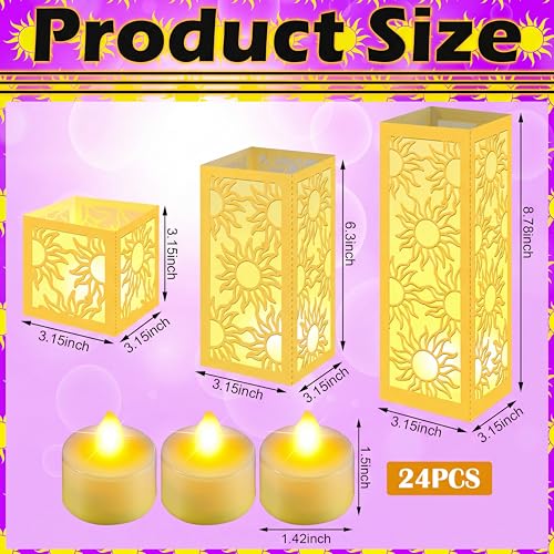 Image of Rossesay 24 Pcs Princess Sun Centerpieces for Table Decorations 3 Size Purple Princess Birthday Paper Lantern Boxes with Tea Lights Candles Table Ideas Decorations for Sun Birthday Party