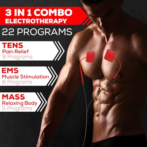 Tens-Unit-EMS-Muscle-Stimulator-22-Programs-40-Intensity-Electronic-Pulse-Massager-Tens-Machine-for-Pain-Relief-300mah-Battery-Physical-Therapy-with-10-Tens-Unit-Electrode-Pads-Red