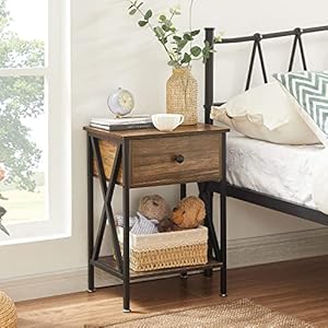 Vecelo nightstands set of 2 modern bedside end tables night stands with drawer and storage shelf for living room bedroom industrial metal frame  urban country home decor