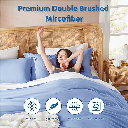 Nestl Calm Blue Duvet Cover Queen Size - Soft Double Brushed Queen Duvet Cover Set, 3 Piece, with Button Closure, 1 Duvet Cover 90x90 inches and 2 Pillow Shams