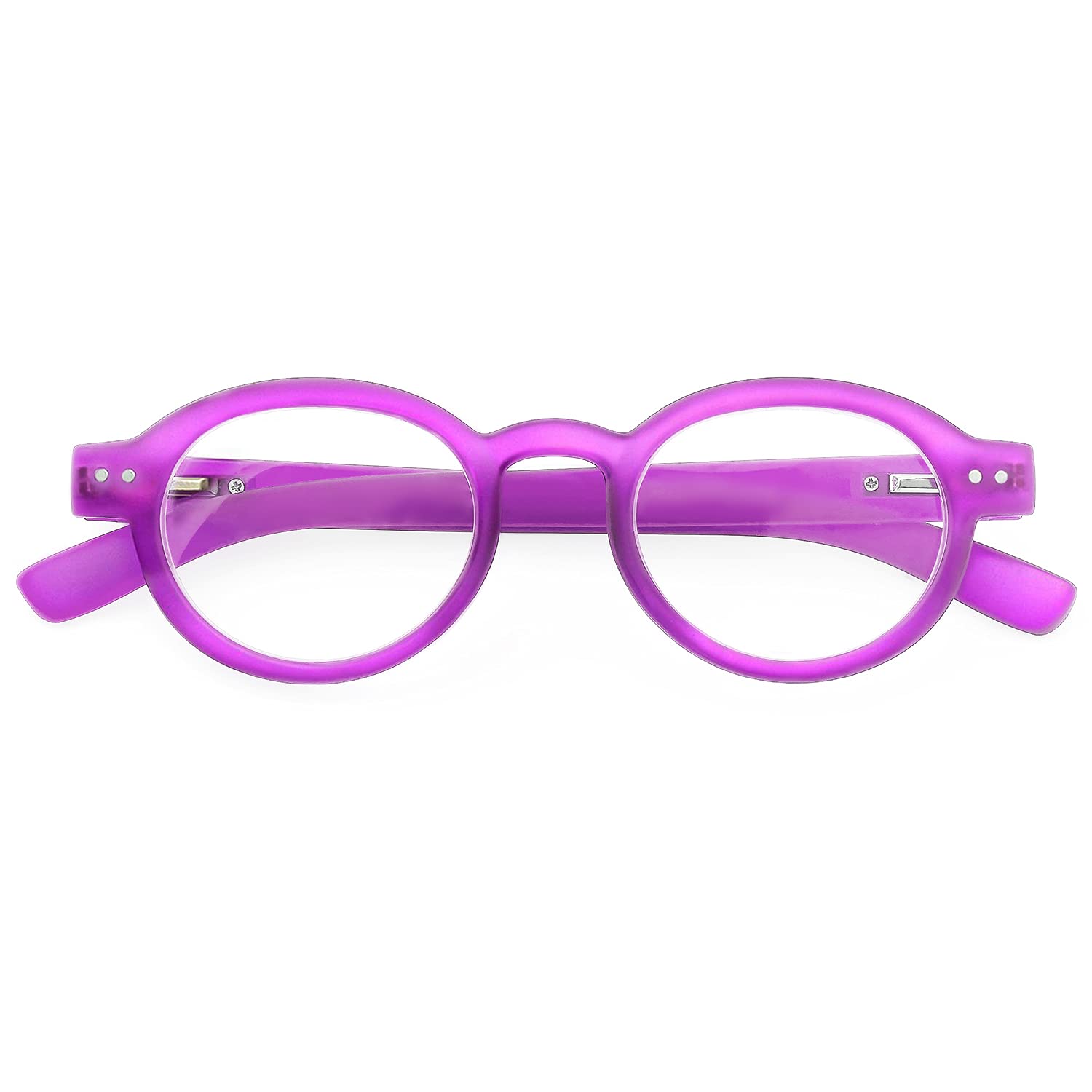 GAWKGAWK Type J Frosted Purple Retro Round Reading Glasses with Pouch Case