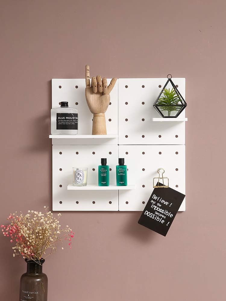 Wall Plastic Decorative DIY Convenient Pegboard Wall Mount Display Wall Organization Storage Wall Shelf for Living Room Kitchen Bathroom Office ,Set of 2