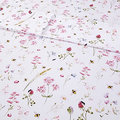 Rynghipy Shabby Floral Bees Print Bedding Sheets With Pillowcases, 100% Egyptian Cotton Bed Sheet Set (Bee,King Size) #TOP7