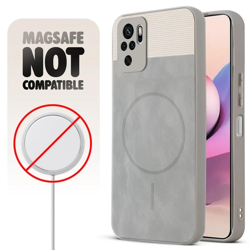 Image of Bintage case Macc-Safe Design Hard Light Weight Back Case | Soft Border Camera Protect | Dual PU Leather Finish Back Cover Compatible for Mi REDMI Note 10 - White & Grey