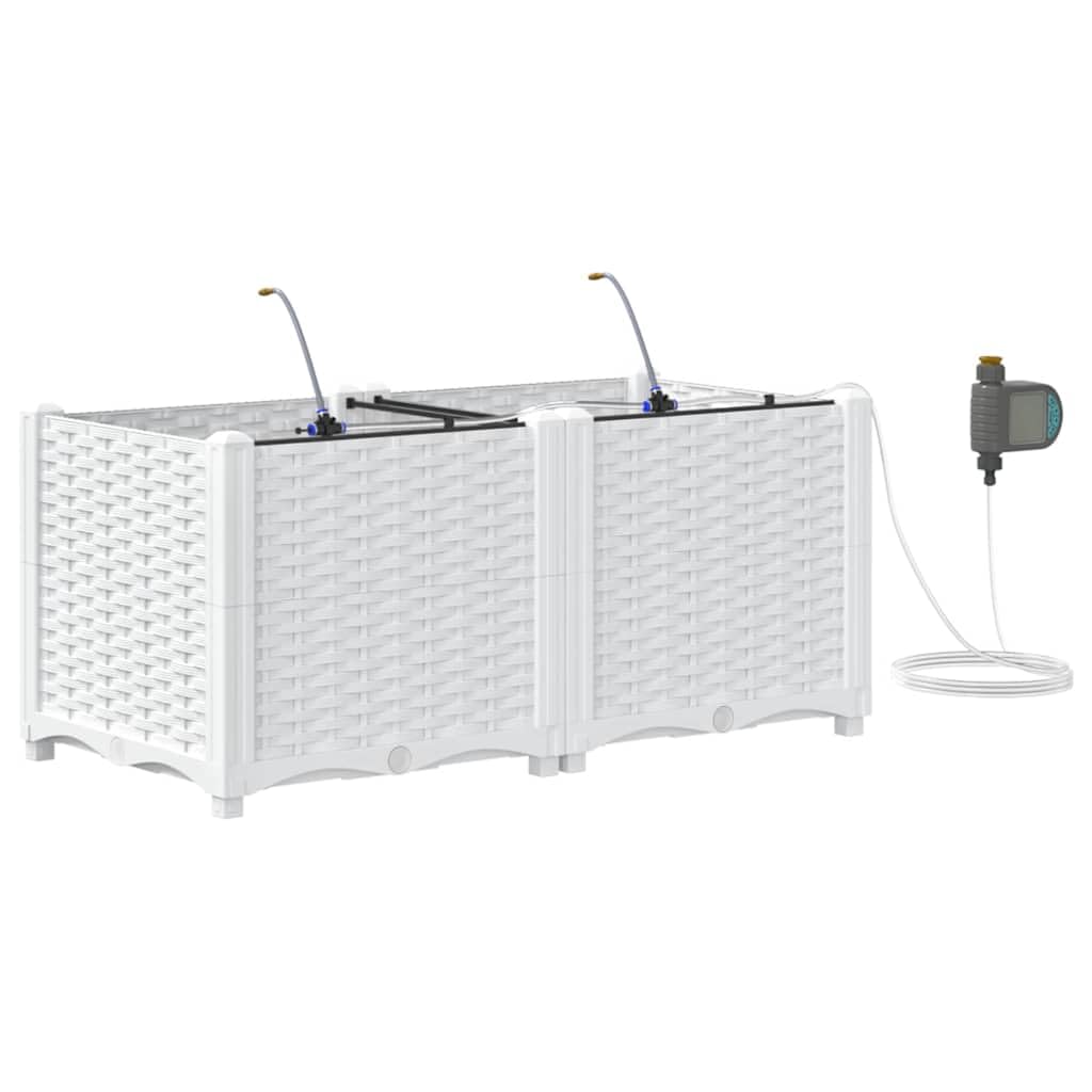 vidaXL Doniczka ogrodowa 2 pcs Biały 80 x 40 x 37,5 cm, Ogród i taras, nowoczesna doniczka samonawadniająca, trwały pojemnik na rośliny patio