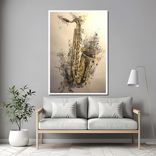 Peinture sur toile aquarelle saxophone doré déco murale jazz moderne 80x120