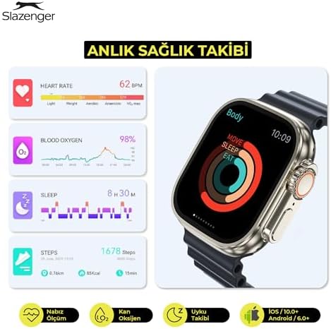 Slazenger Easy Connect Pro Akıllı Saat, AMOLED Ekran, 60mm Kasa, Spor Takip, Sağlık Takip, IP68 Su Geçirmez, Uzun Pil Ömrü, Dokunmatik Ekran, Silikon Kayış, Hediyeli, Lacivert - Görsel 6