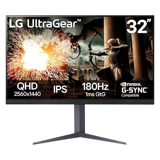 LG 32" Ultragear QHD (2560x1440) Gaming Monitor, 180Hz, 1ms, IPS, DisplayHDR 400, NVIDIA G-SYNC Compatible, AMD FreeSync, VESA Adaptive Sync, HDR10, Tilt/Height/Pivot Stand, HDMI, DisplayPort, Black