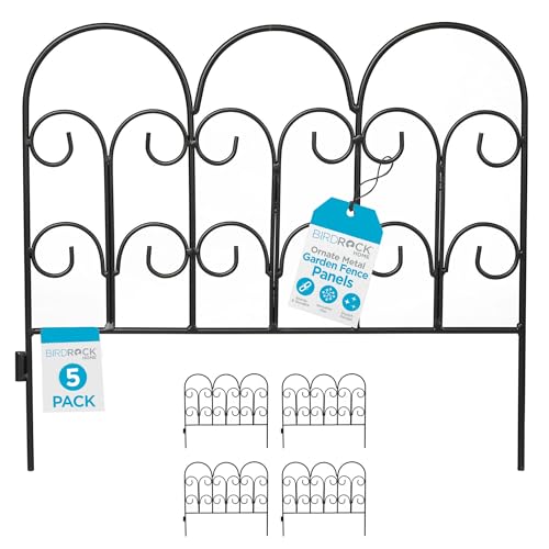 BIRDROCK HOME 5pk Ornate Landscape Edging Fence for Garden or Flower Beds - Durable Metal - Landscape Fencing