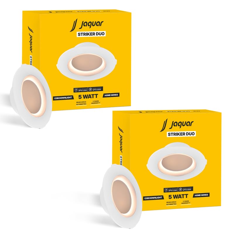 Image of Jaquar 5W Striker Duo 3-in-1 Modes LED Downlight (CW+WW) with Ring Ambient Light | 3 Mood Lighting Modes | Fits Standard Deep Junction Box | Home & Offices | Cutout 75mm | 2-Year Warranty | Pack of 2