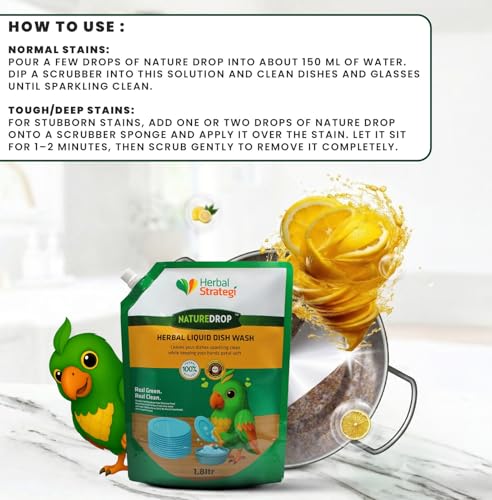 Image of Herbal Strategi NatureDrop Dishwash Liquid - 1.8L | Khanewala Clean - Safe around food | No Harsh Chemicals and No Toxic Residue | Powered by Herbal Actives | Certified EcoFriendly