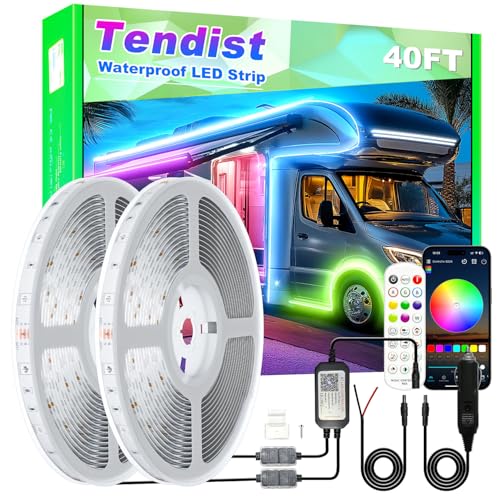 TENDIST 40FT RV Awning LED Light Strip Camper Awning Lights Waterproof Underglow Led Light kit for RV Canopy Exterior Travel Party Van Camper
