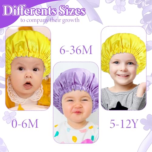 2 Pcs Baby Bonnet, Double Layer Satin Bonnet for Kids Silk Adjustable Kids Sleeping Cap Soft Wide Band Sleep Cap for Sleeping Night Hat for Toddler Child Natural Hair Curly Hair(Pueple+Yellow)2