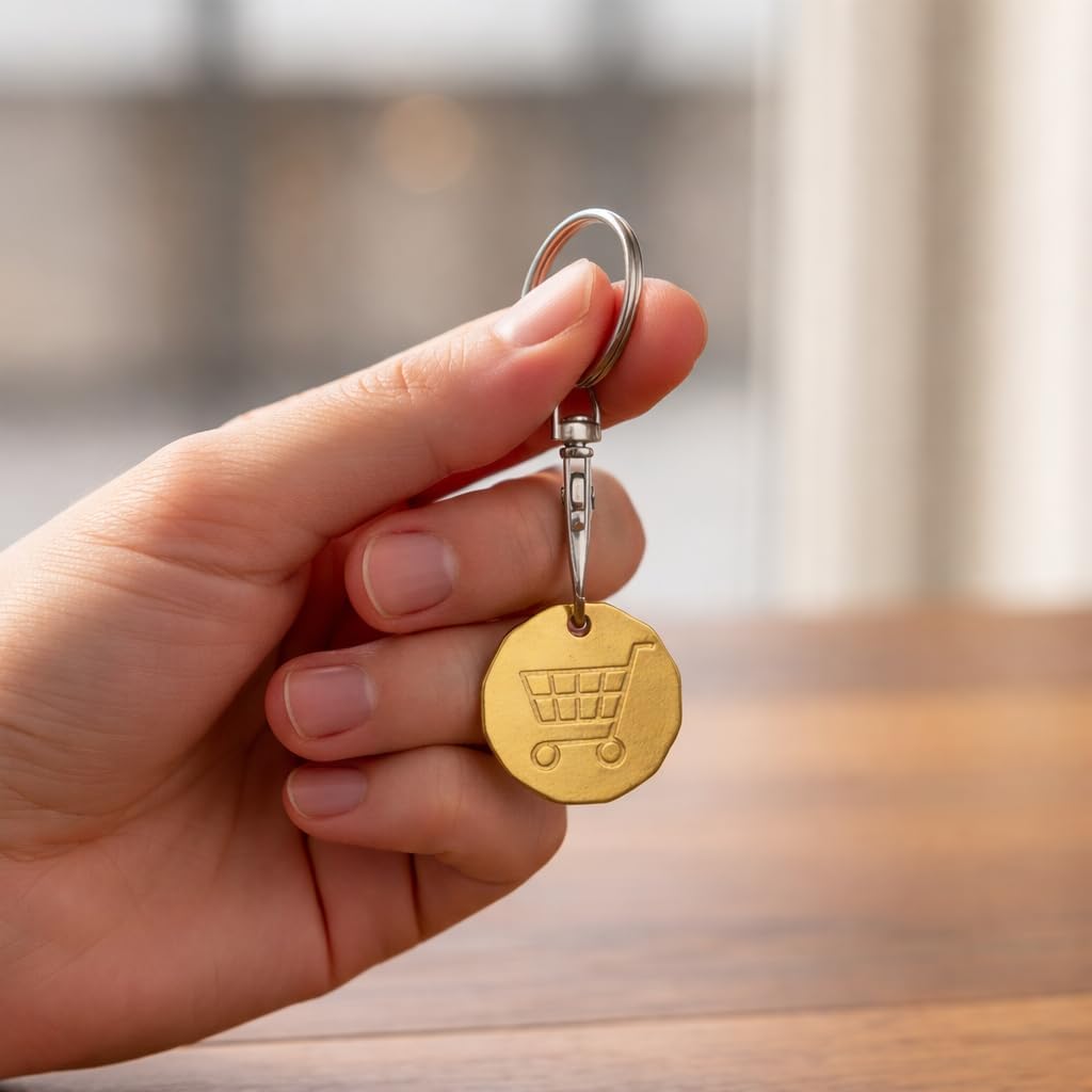 Shopping Trolley Tokens Keychain – Grocery Cart Coin Keychains Bag Charm for Women, Shopping Key Chain Gifts for Shopping Lovers, Girls, Family - Golden image 2