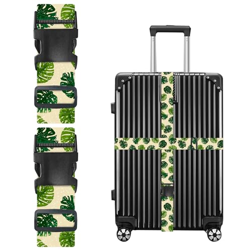 Image of Nuxovilar Luggage Straps Set for Suitcase 1.96x71in Polyester | Cargo Strap Travel Belt Security Buckle Band Backpacker Journey Resort Picnic Travel Supply (Monstera Leaf)