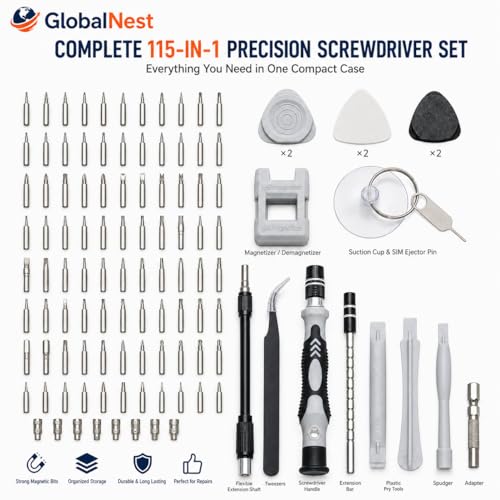 Image of 115-in-1 Precision Magnetic Screwdriver Set with Multi-Bit Kit & Storage Case - Professional Repair Tool Kit for Mobile, Laptop, PC, Watch, Eyeglasses, Gaming Console & Electronics