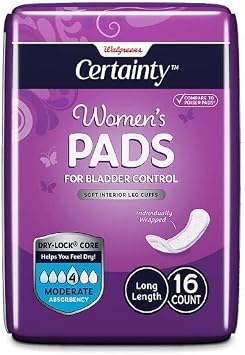 Walgreens Certainty Womens Bladder Control Pads Moderate Long 16.0ea