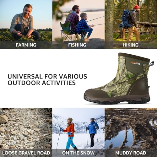 HISEA Upgraded Excursion Pro Men's Rain Boots, Ankle Height Rubber Hunting Boots Waterproof Insulated Neoprene Boots Durable Outdoor Mud Booties for Hunting Gardening Farming Fishing and Yard Work4
