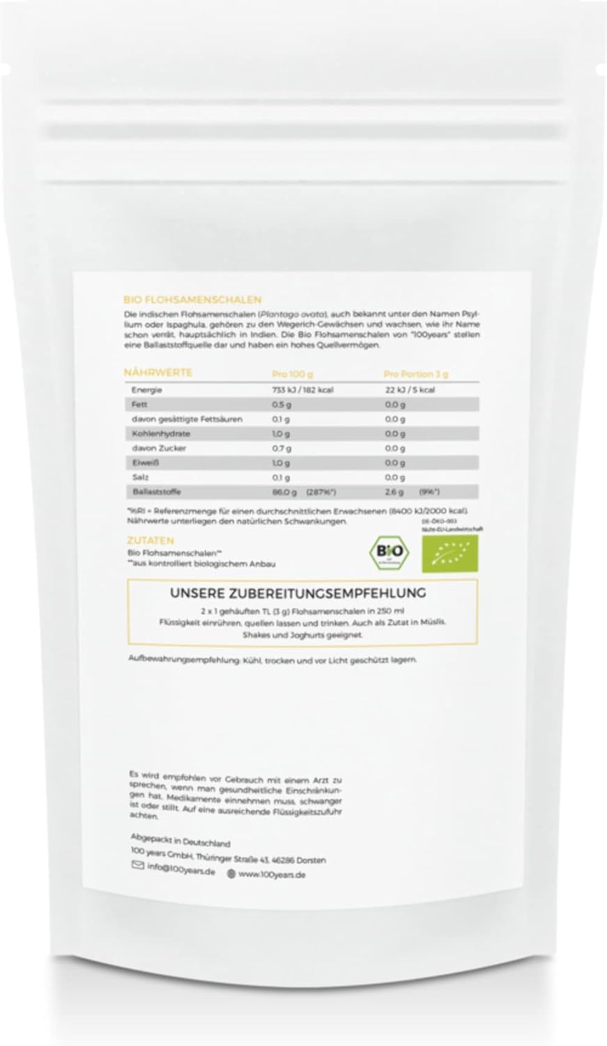 2 kg di cuticola di psillio biologico in secchiello - Purezza al 99% - Qualità 100% biologica (DE-ÖKO-003) - Vegano - Ricco di fibre - Integratore alimentare