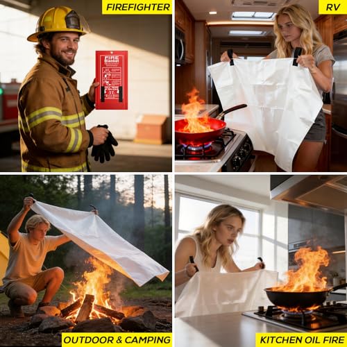 Miniatura 2 de Flasld Manta Ignífuga Para El Hogar Y La Cocina, Mantas Ignífugas De Emergencia Para Personas, Protección Ignífuga Y Aislamiento Térmico 120 Cm X 120 Cm