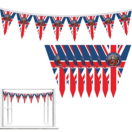 woyufen Lang lebe der König Wimpel, Langlebig und lichtbeständig King Charles III Unsere Neue King String Flag, Exquisite und langlebige dekorative Parade-Familienfeier-Party, dreieckige Flagge Cover