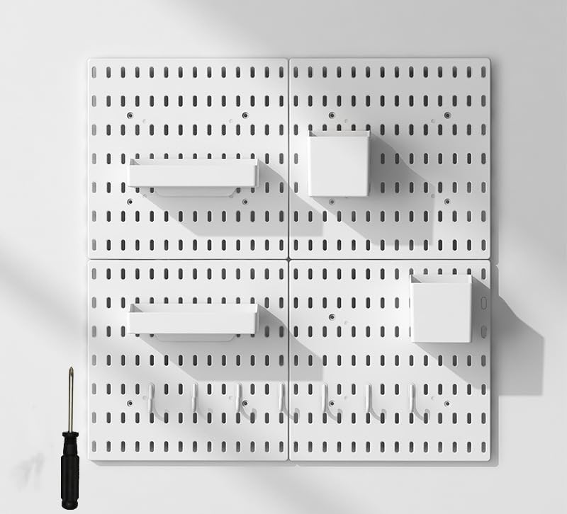 – Pegboard Combination Kit, 4 Pegboards and 13 Accessories Modular Hanging for Wall Organizer, Crafts Organization, Ornaments Display, Nursery Storage, 22" x 22", White | Peg Board