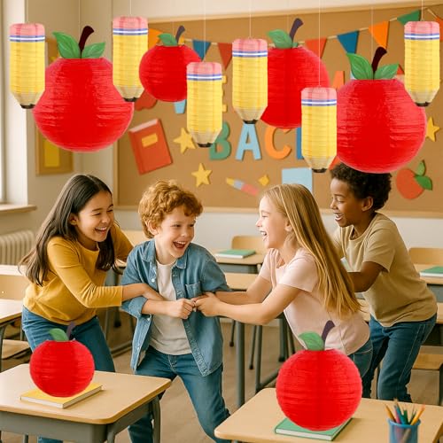 Image of 12Pcs Classroom Decor Red Apple Paper Lanterns Pencil Hanging Lanterns Back to School Decorations Hanging for First Day of School Party Decoration (6PCS Apples+6PCS Pencils)