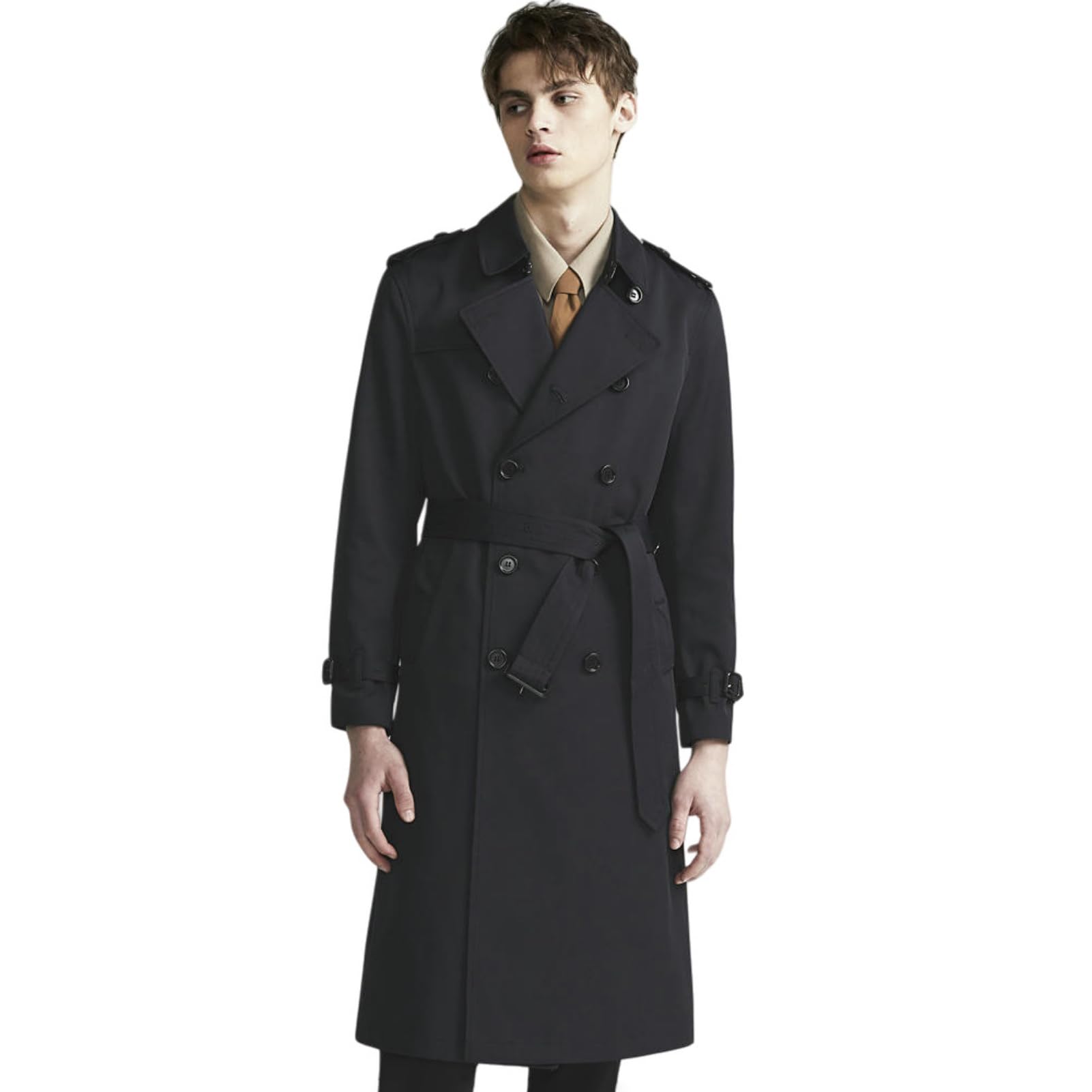 Trench extra long de mi-saison bleu S : coupe ajustée d'inspiration British haut de gamme - 6
