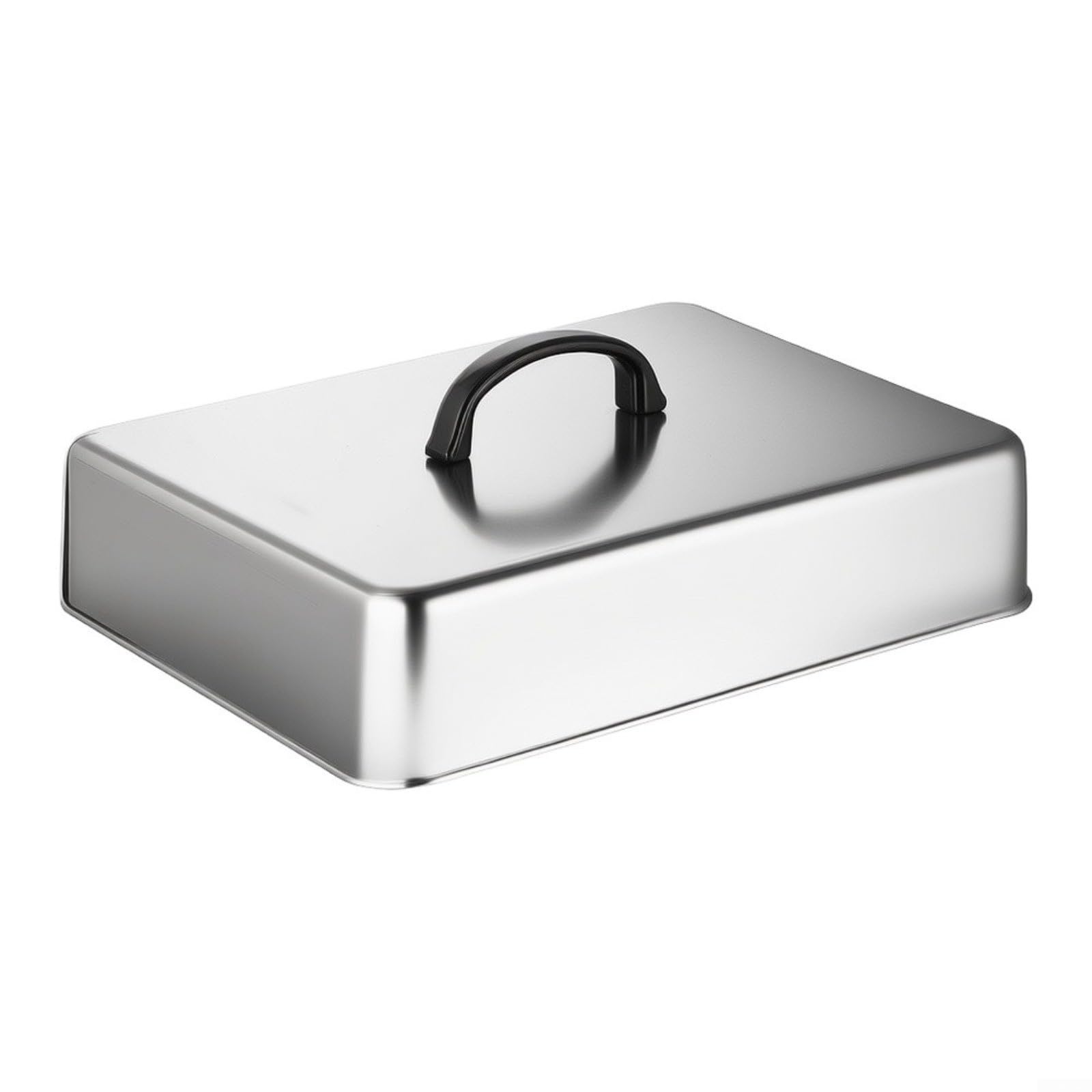 Crabop Stainless Steel Square Basting Cover, 0.6mm Thick with Cool-Touch Handle for Melting Cheese & Steaming on Griddle, Silver (28 x 22 x 6.6 cm)(28 * 22 * 6.6CM)