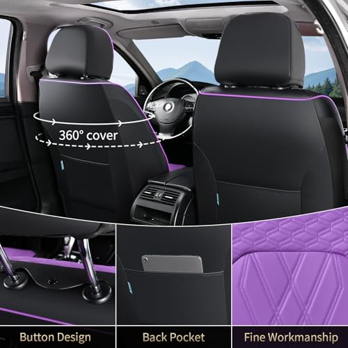Image of FLORICH Seat Covers for Cars Purple Leather Car Seat Covers Front Pair Breathable Automotive Car Seat Cover Non-Slip Easy Installation Comfortable Universal Fit for Most Car Truck SUV, Black&Purple